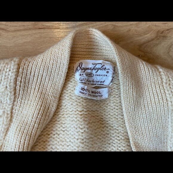 Vintage Wayne Taylor 100% wool cream sweater vest cardigan - Picture 3 of 4